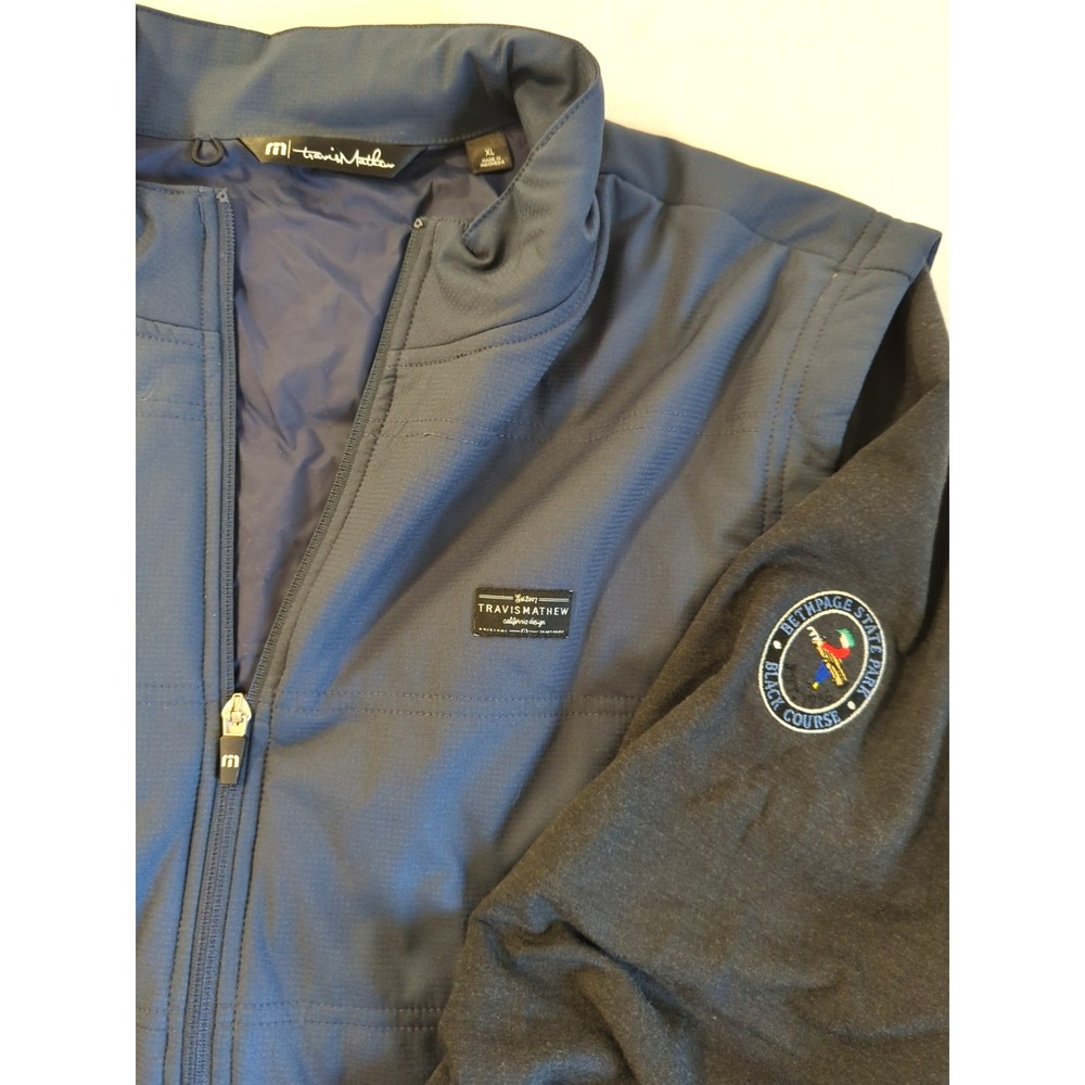 Travis Mathew Jacket Men XL Full Zip Blue Lined Knit Sleeves Zip Pockets Outdoor